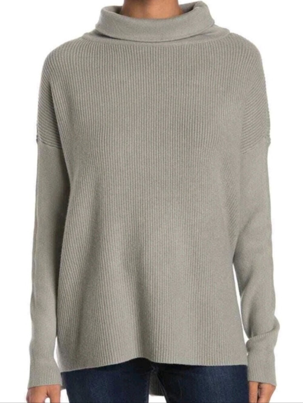 NWT Devotion by Cyrus Grey Ribbed Knit Turtleneck Tunic Length Sweater Small